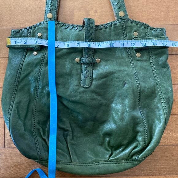 Lucky Brand Olive Green Soft Italian Leather Laced Hobo Tote Book Shoulder Bag - Picture 7 of 12
